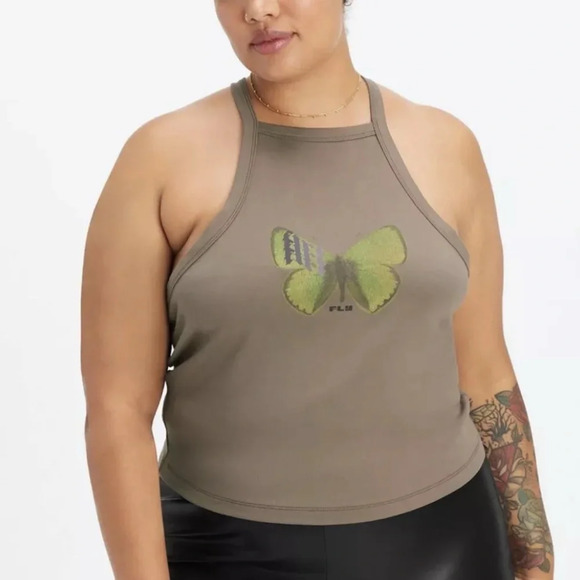 Fabletics Women's Live-In Butterfly Halter Tank Top Willow Bark Size Small Y2K - Picture 1 of 10